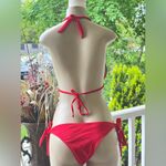 Luxurious Geometric Gem Brazilian Cheeky Halter Slide Triangle Bikini Set Red Size L Photo 9