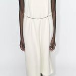 ZARA  NWT off white ivory belted front mock neck soft sleeveless midi dress Photo 3