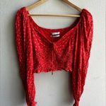 Urban Outfitters  off the shoulder red orange floral long sleeve crop top Photo 0