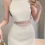 White rhinestone and pearl detailing two piece elegant top and mini skirt set size XS Photo 3