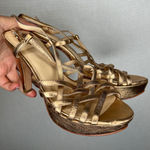 Vince Camino VC Signature Metallic Gold Strappy Heels Toe Ankle Strap Sz 8 / 38 Photo 0
