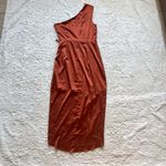 Baltic Born Celia Satin One Shoulder Midi Dress S Rust Pleated Belted Silky NWT Photo 12