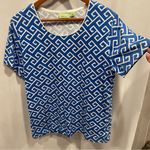 Cute vintage 90’s zig zag ocean blue waves cotton short sleeve top scoop neck Size L Photo 7