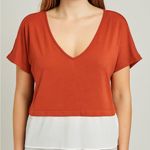ZARA  Women’s Colorblock V-Neck Top Size M Rust Orange White Photo 0