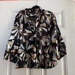 Apostrophe  Women's Blouse Top Waist Tie Geometric Brown Grey‎ White Size XL Photo 0