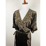 Johnny Was Silk Velvet Embroidered Wrap Dress Olive Green XXL Boho Kimono Sleeve Photo 7