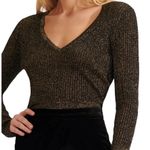 Veronica Beard Esmeralda Ribbed Sweater Black Metallic Peplum V-Neck Pullover XS Photo 4
