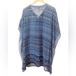 Tommy Bahama  Blue and White Patterned Sheer Boho Tunic Swim Suit Coverup Medium Photo 1