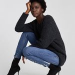 ZARA  Mid Rise Skinny Jeans w/ Hem Pearls Blue/White Size 4 NEW Photo 2