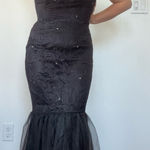Vintage Black Lace Rhinestone Embellished Mermaid Style Strapless Formal Dress Size 10 Photo 0