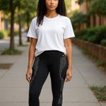 Reebok Black and White Cropped Capri Leggings Medium | Athletic Workout Tights Photo 11