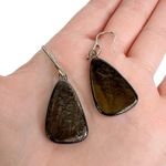 Polished Slate Stone White Zig Zag Rounded Triangle Earrings Gray Photo 6