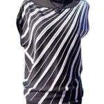 Cache Black White Knit Top New Stretch Banded Bottom Ruched Shoulder $108 NWT Photo 1