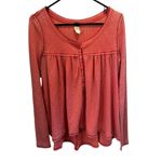 We The Free Kai Henley Thermal Top Red Waffle Knit Long Sleeve XS Photo 1