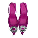 ZARA  Rhinestone Brooch Satin Slingback Kitten Heels in Fuchsia Size 39 US 8 Photo 1