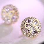 Gold Tone Purple Crystal Bow Stud Earrings Round Halo NWT Photo 2