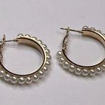 Gold tone faux pearl hoop earrings Photo 0