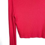 Garage Solid Red Ribbed Turtleneck Long Sleeve Cropped Top Photo 3