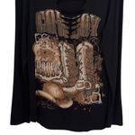 Vocal  Black Distressed Cowboy Rodeo Rhinestoned Super Soft Long Sleeve Size L Photo 3