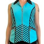 Alberto Makali Vintage New York Turquoise Striped Zipper Sleeveless Blouse Vest Photo 9