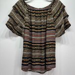 Loft Off the Shoulder Boho Floral Short Ruffle Sleeve Blouse Women’s Size Small Photo 2
