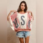 NWT BiBi Freedom USA Stitch Patchwork Top Blue Photo 1