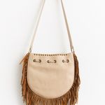 Venus  Boho Fringe Faux Leather Crossbody Shoulder Bag Beige Tan Photo 1