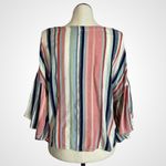 Susina Wide Sleeve‎ Blouse Striped Pink Blue Relaxed Fit V Photo 2