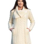 SAOL IRELAND Cream Cable Knit Wool Duster Cardigan Sweater Coat XXL White Photo 0