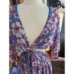 Pink Lily Women's Blue Floral V-Neck Cutout Maxi Dress Size Large Photo 5