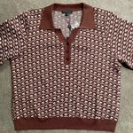 Adrianna Papell New Contrast Trim Long Sleeve Polo Sweater Brown White Size XL Photo 2
