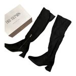 Dream Paris womens 7.5 black suede over the knee high heeled boots chunky heel Photo 5