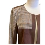 Calvin Klein Plaid Suede Jacket Topper Trench Coat Lined Preppy Brown Tan Photo 3