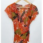 Johnny Heaven Womens Orange Tropical Asian Novelty Top Size XL Mesh Artsy Photo 0