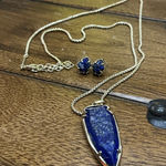 Kendra Scott  Gold Necklace with Blue Pendant and Earrings Photo 0