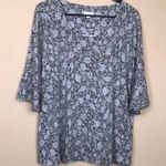 J.Jill  Women’s Boho Floral Paisley Print Gray White Blue Flare Sleeve Blouse Photo 0