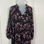 CeCe  Black Floral Long Sleeve V Neck A Lone Mini Dress Size 1 X NWT Photo 3