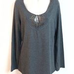 Willi Smith  keyhole scoop neck embellished sweater pullover gray long sleeve Photo 0
