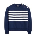 J.Crew  Women's Striped Button-Shoulder Crewneck Pullover Sz L‎ Blue Long Sleeve Photo 3