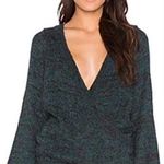 Free People  Karina Wrap Sweater V Neck Medium Teal Boho Slouchy Lagenlook Jewel Photo 0