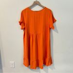 Umgee Size L Orange Linen Short Sleeve Round Neck Ruffle Trim Dress Frayed Trim Photo 9
