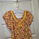 easel  Mustard Yellow Floral V Neck Short Sleeve Top size M Photo 5
