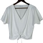 ZARA Textured Detail Keyhole Tie Front Short Sleeve V Neck Crop Top S White Photo 0