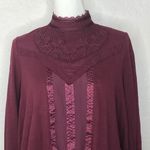 Free People  Women's Mock Neck Embroidered Crochet Lace Swing Long Sleeve Tee Photo 2