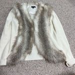 Lisa International Faux Fur Sweater Size Large Long Sleeve White Brown Photo 0