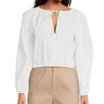 Gianni Bini Camilla Long Sleeve Pullover Woven Linen Blouse, White, Large, NWT Photo 1