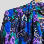 Vintage Wilroy Rare Purple Blue Floral Paisley Satin Long Sleeve Blouse Size 10 Photo 1
