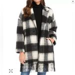 Karen Kane  Plaid Fringe Jacket Black‎ White Front Button Notch Collar Winter S Photo 1