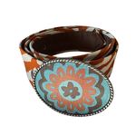 Loopty Loo Western Buckle with Animal Print Fabric Belt Brown Photo 0