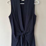 Vintage 1970's Francine Browner Deep V Neck Open Sleeveless Top Tie Belt Sz S Blue Photo 1